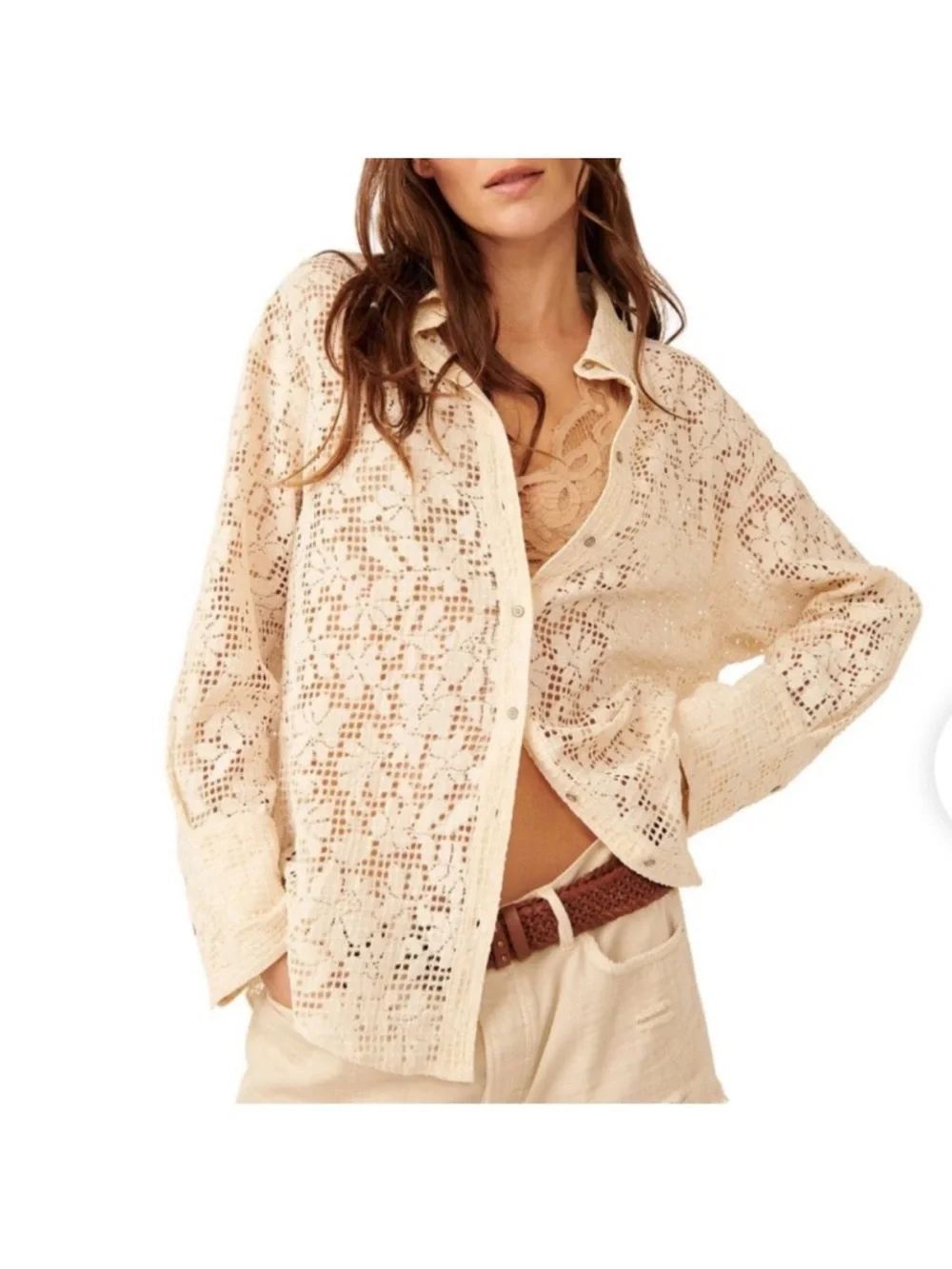 Free People In Your Dreams Lace Buttondown White M